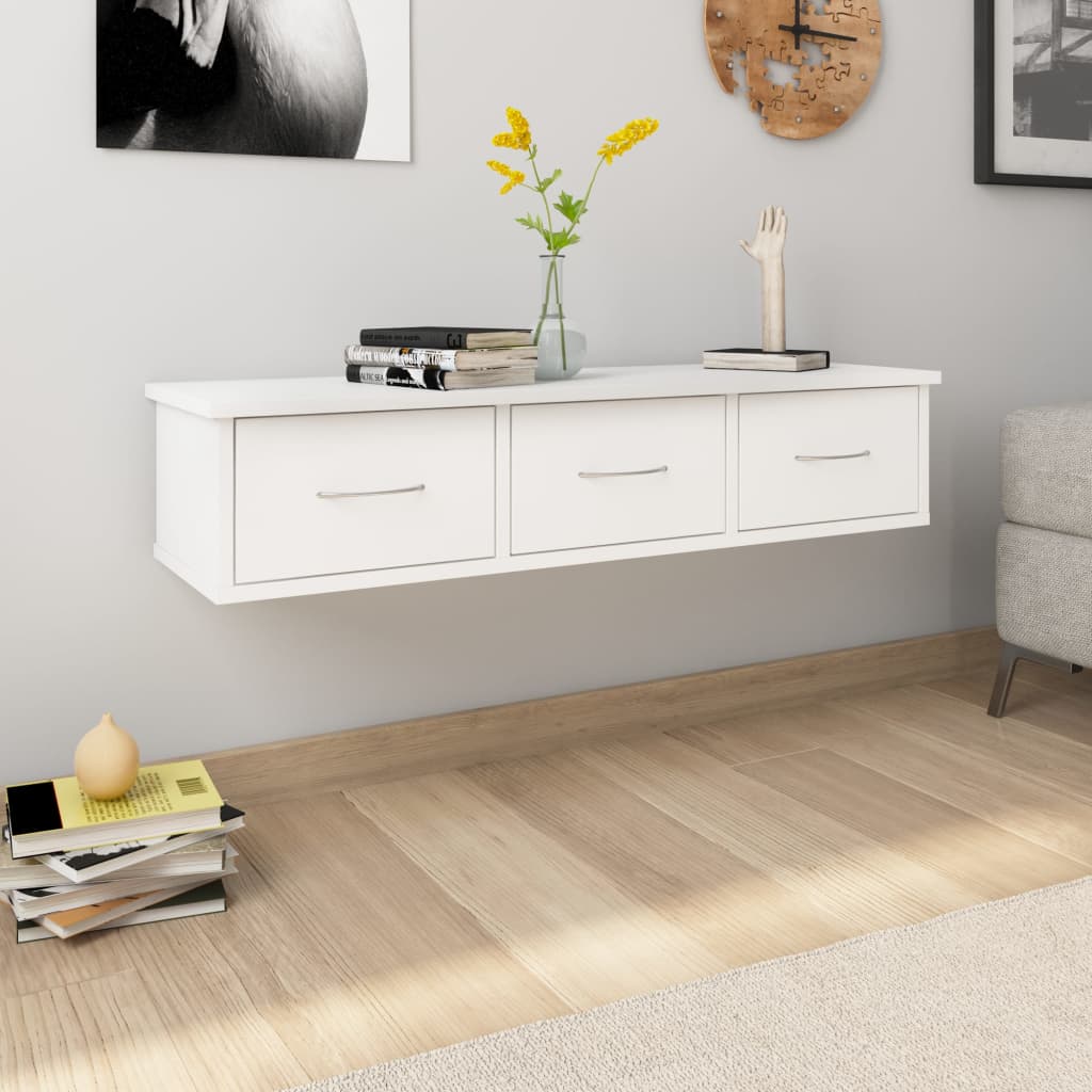 Scaffale con Cassetti a Parete Bianco 88x26x18,5 cm Multistrato | homemem39