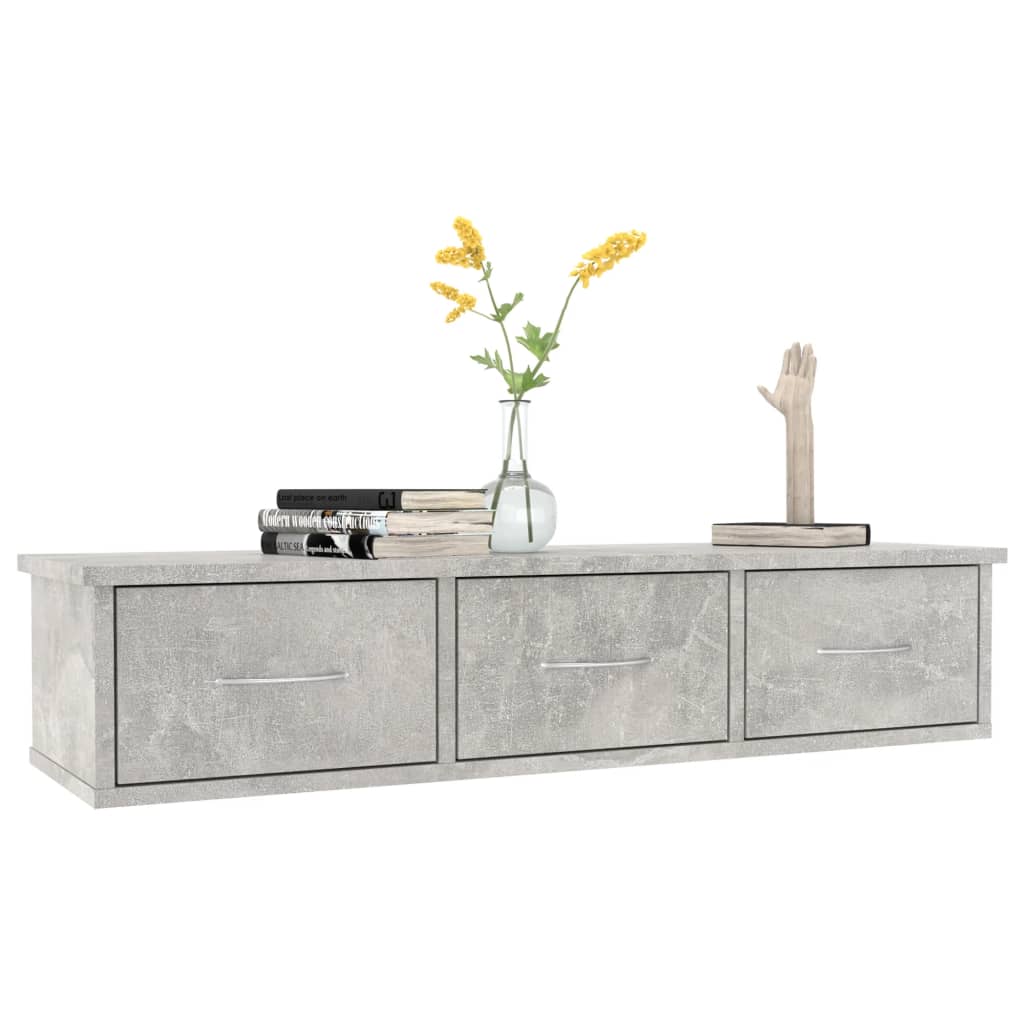 Scaffale Cassetti Parete Grigio Cemento 88x26x18,5 Multistrato