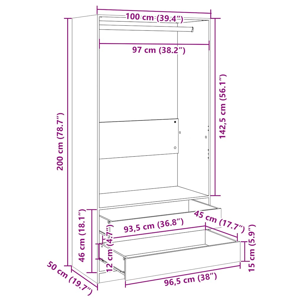 Armadio Grigio Cemento 100x50x200 cm in Legno Multistrato - homemem39