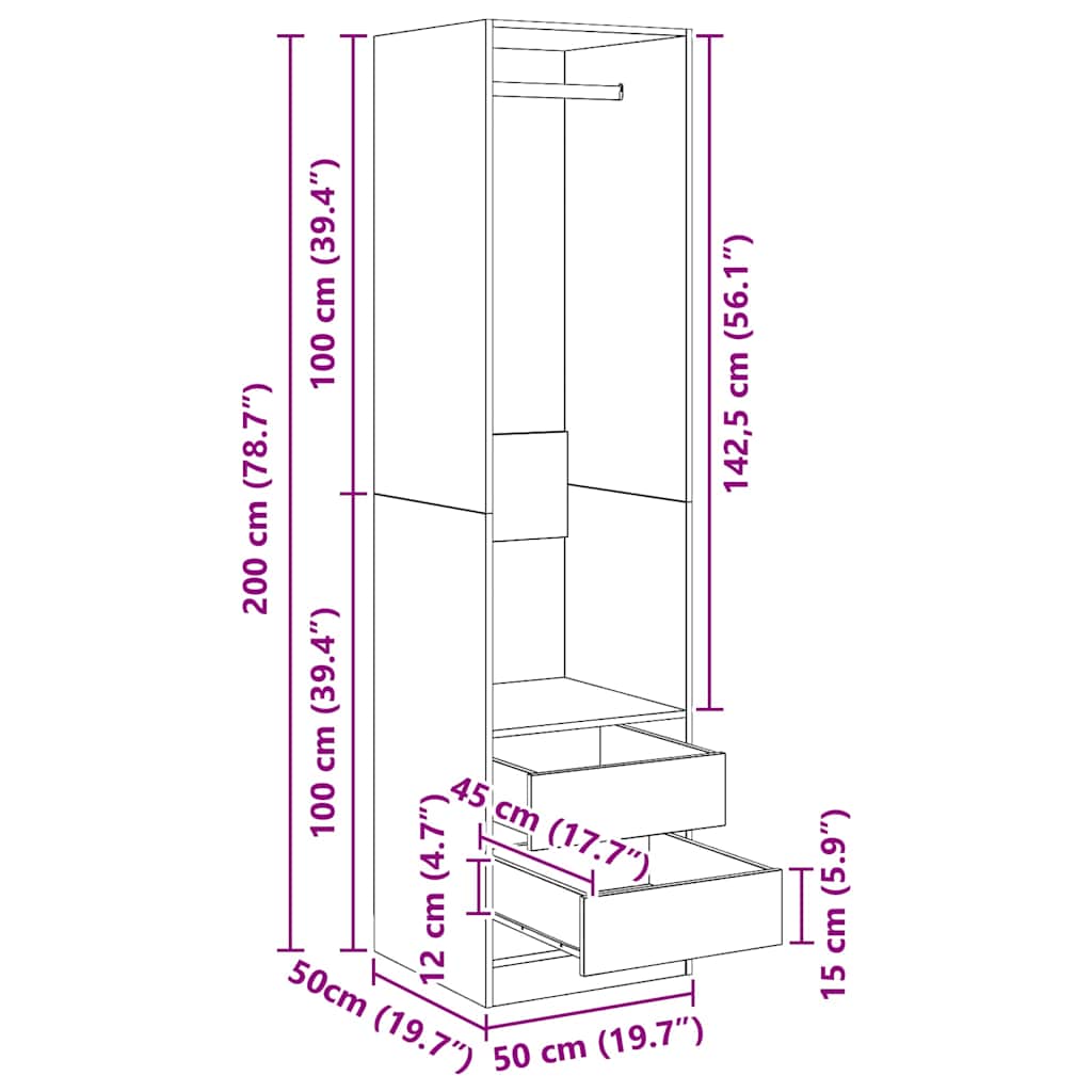 Armadio Cassetti 50x50x200 cm legno multistrato