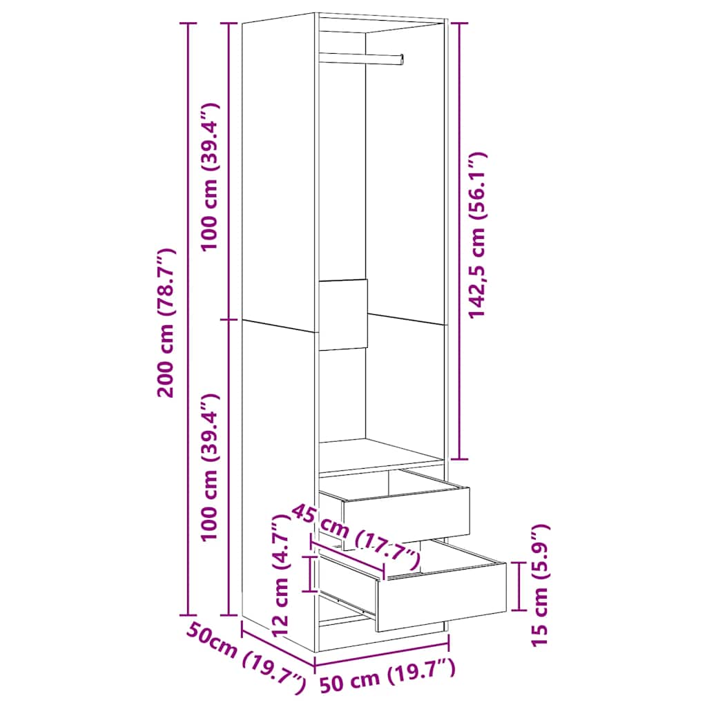 Armadio Cassetti Grigio Cemento 50x50x200 cm Legno Multistrato - homemem39