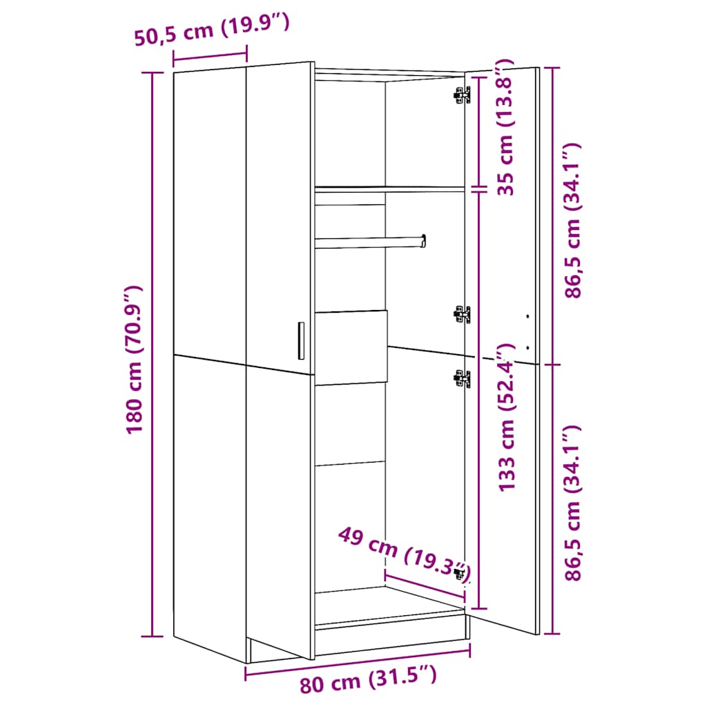 Armadio Grigio Cemento 80x52x180 cm in Legno Multistrato | homemem39