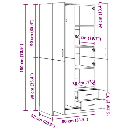 Armadio Grigio Cemento 80x52x180 cm in Legno Multistrato
