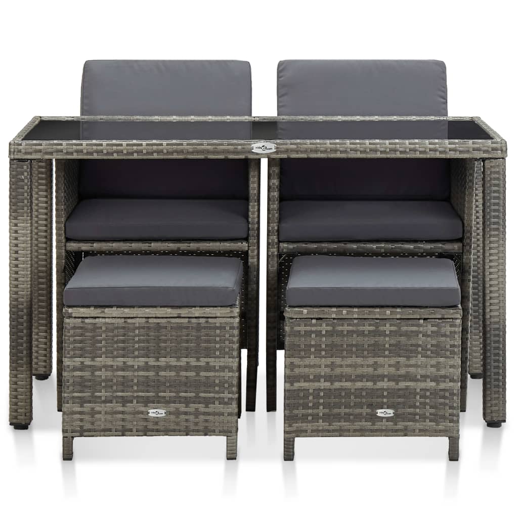 Set da Pranzo da Giardino 5 pz con Cuscini in Polyrattan Grigio | homemem39