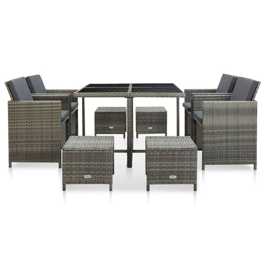 Set da Pranzo da Giardino 9 pz con Cuscini in Polyrattan Grigio - homemem39