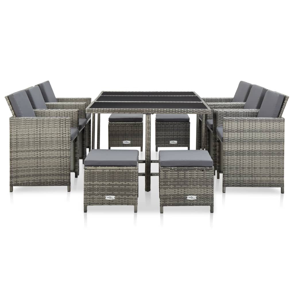 Set da Pranzo da Giardino 11 pz con Cuscini Polyrattan Grigio | homemem39
