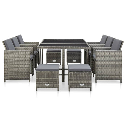 Set da Pranzo da Giardino 11 pz con Cuscini Polyrattan Grigio | homemem39