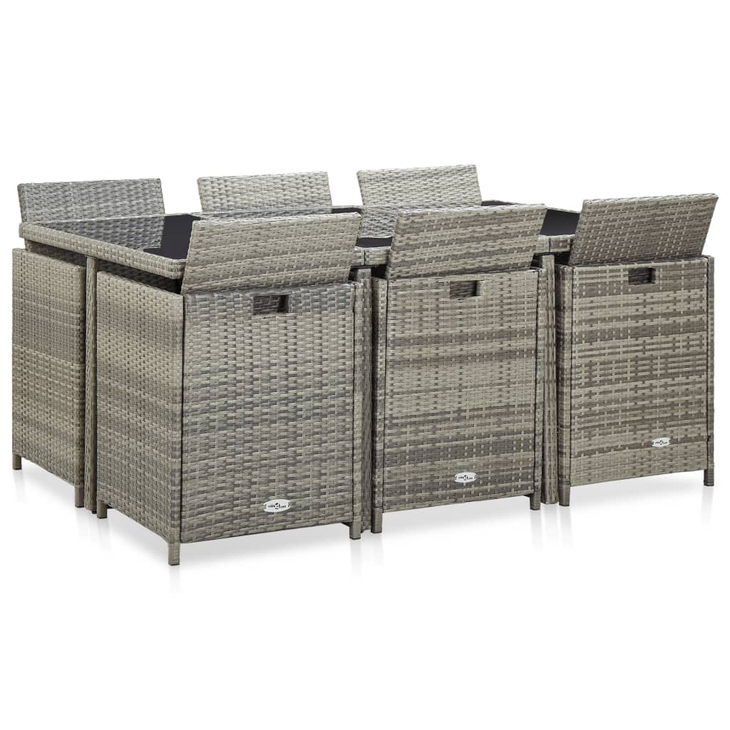 Set da Pranzo da Giardino 11 pz con Cuscini Polyrattan Grigio | homemem39