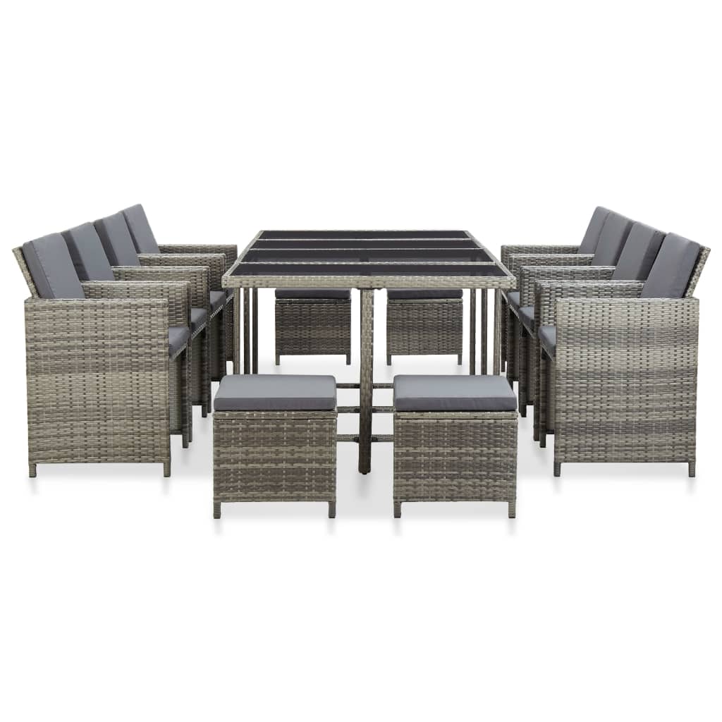 Set da Pranzo da Giardino 13pz con Cuscini in Polyrattan Grigio | homemem39