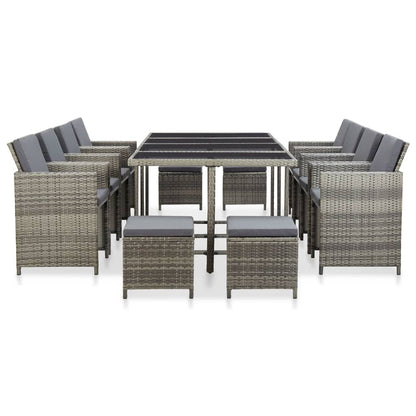 Set da Pranzo da Giardino 13pz con Cuscini in Polyrattan Grigio | homemem39