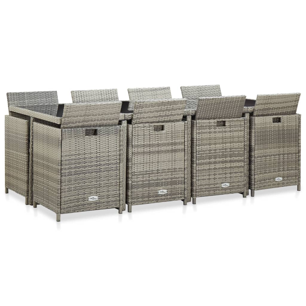 Set da Pranzo da Giardino 13pz con Cuscini in Polyrattan Grigio | homemem39
