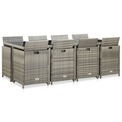 Set da Pranzo da Giardino 13pz con Cuscini in Polyrattan Grigio | homemem39
