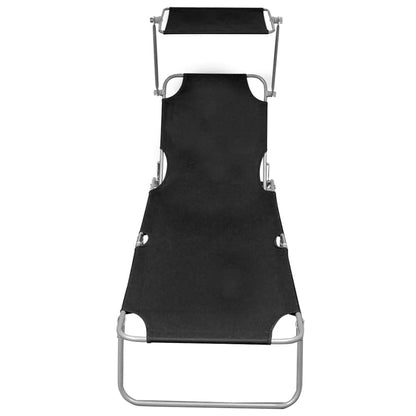 Lettino Prendisole Pieghevole con Baldacchino Nero in Alluminio - homemem39