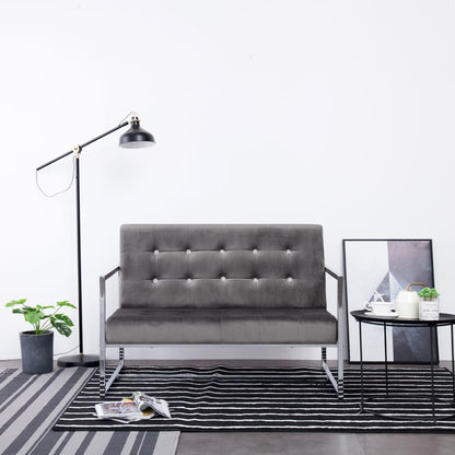 Divano a 2 Posti con Braccioli Grigio Scuro Cromo e Velluto