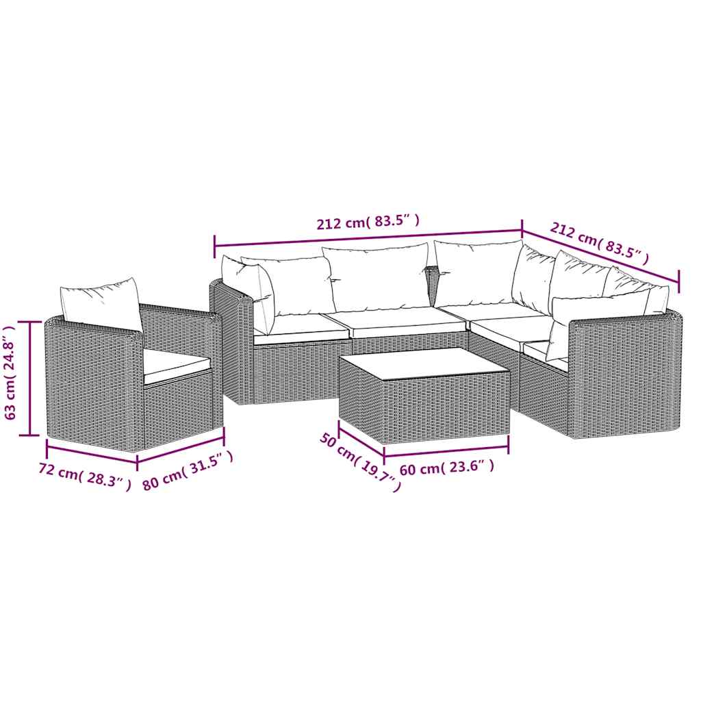 Set Divani da Giardino 7 pz con Cuscini in Polyrattan Nero | homemem39