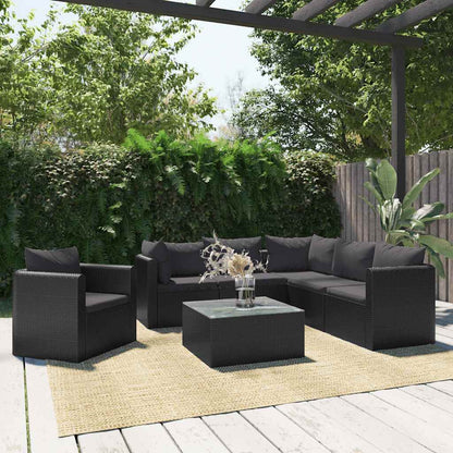 Set Divani da Giardino 7 pz con Cuscini in Polyrattan Nero | homemem39
