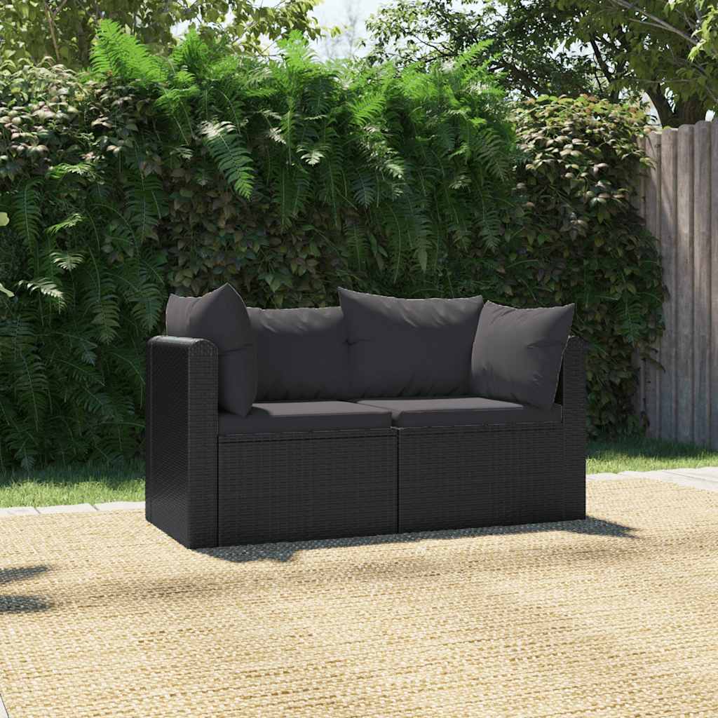 Set Divani da Giardino 2 pz con Cuscini in Polyrattan Nero - homemem39