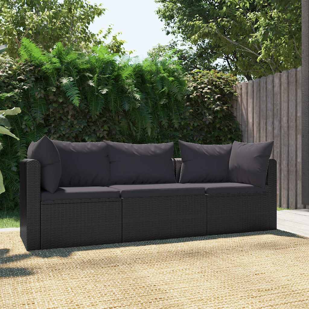 Set Divani da Giardino 3 pz con Cuscini in Polyrattan Nero - homemem39