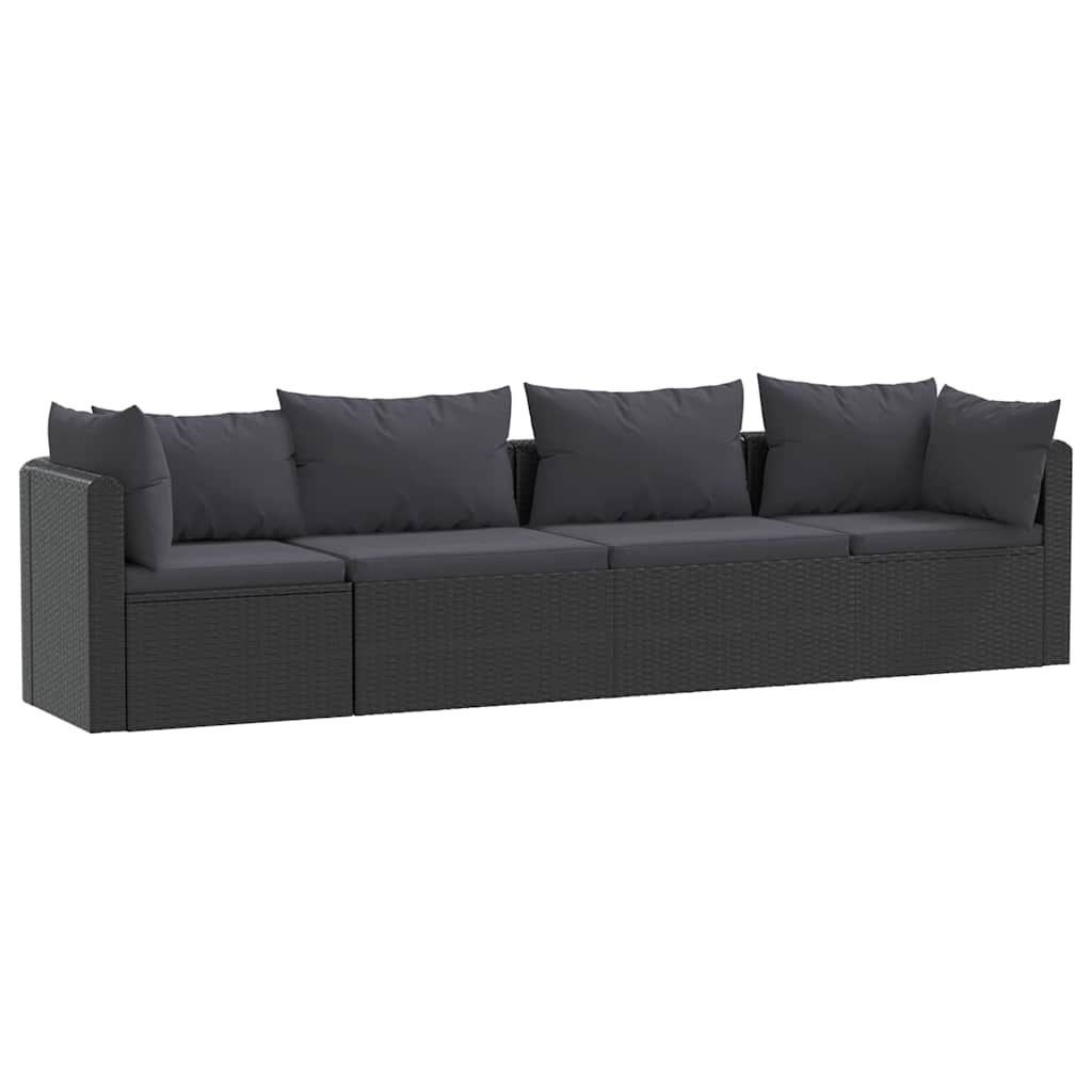 Set Divani da Giardino 4 pz con Cuscini in Polyrattan Nero - homemem39