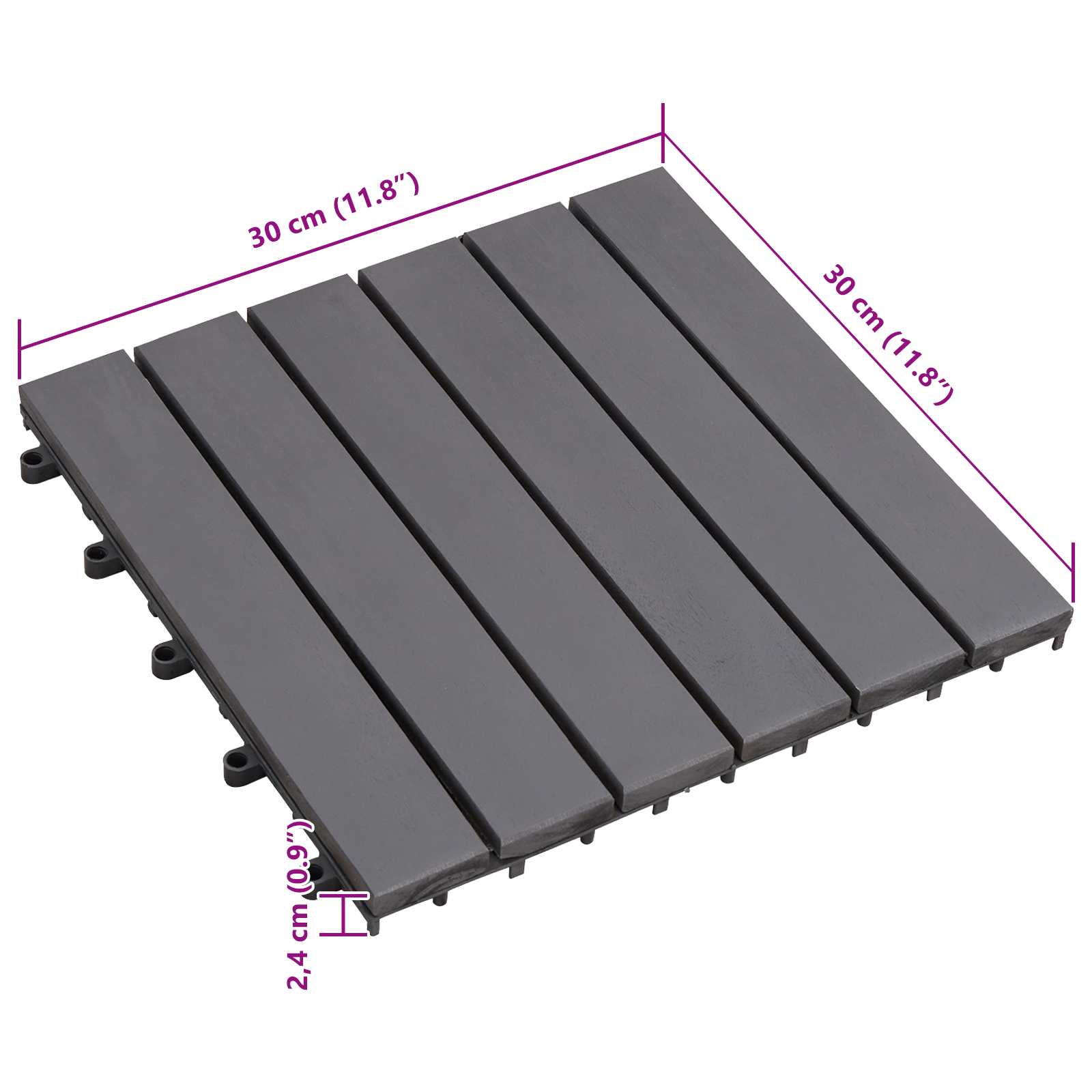 Piastrella per Decking 10 pcs Grigio 30 x 30 cm Legno di Acacia | homemem39