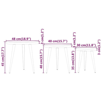 Set di Tavolini 3 pz Marrone Scuro in MDF e Ferro