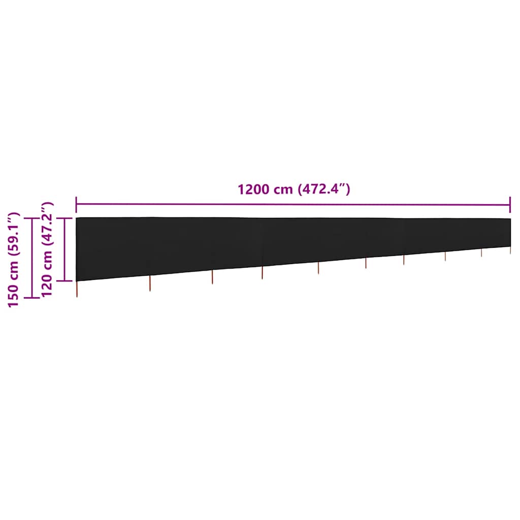 Paravento a 9 Pannelli in Tessuto 1200x120 cm Nero | homemem39