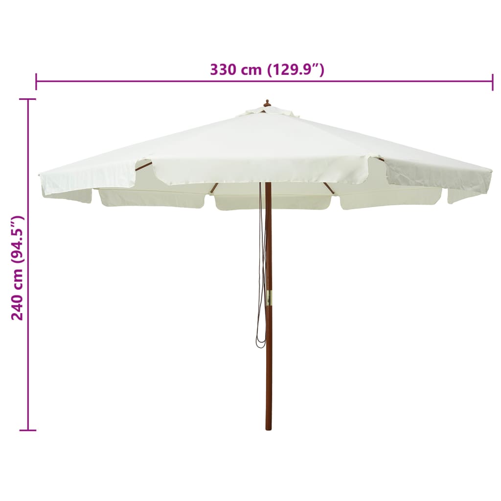 Ombrellone da Esterno con Palo in Legno 330 cm Bianco Sabbia - homemem39