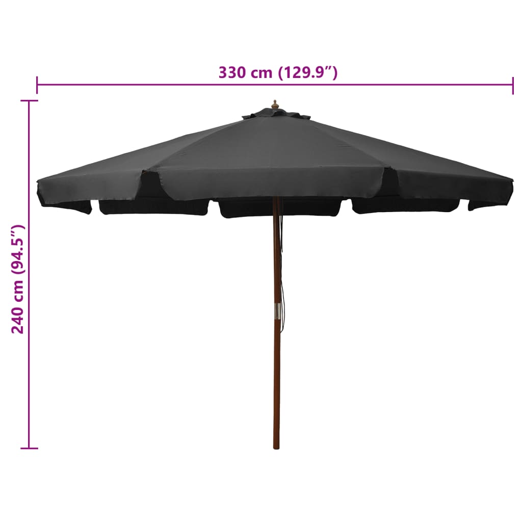 Ombrellone da Esterni con Palo in Legno 300 cm Antracite | homemem39