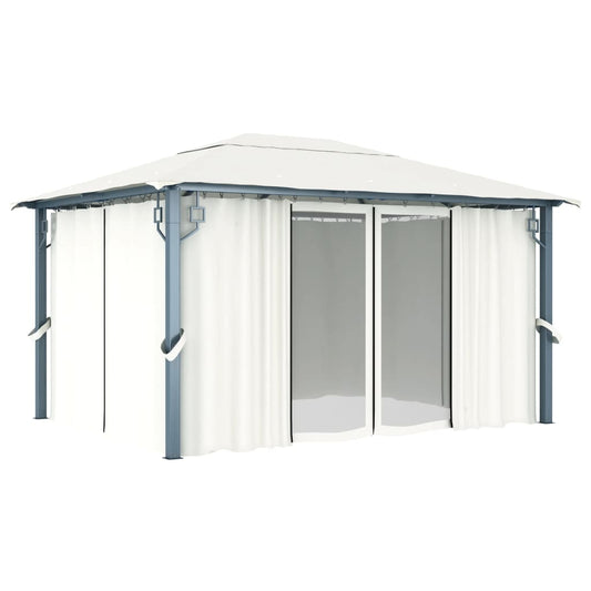 Gazebo con Tenda 400 x 300 cm Crema Alluminio | homemem39