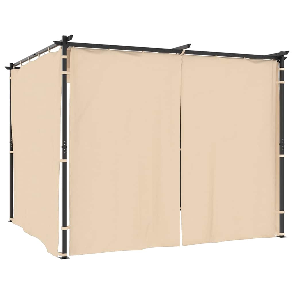 Gazebo con Tende 3x3 m Crema in Acciaio