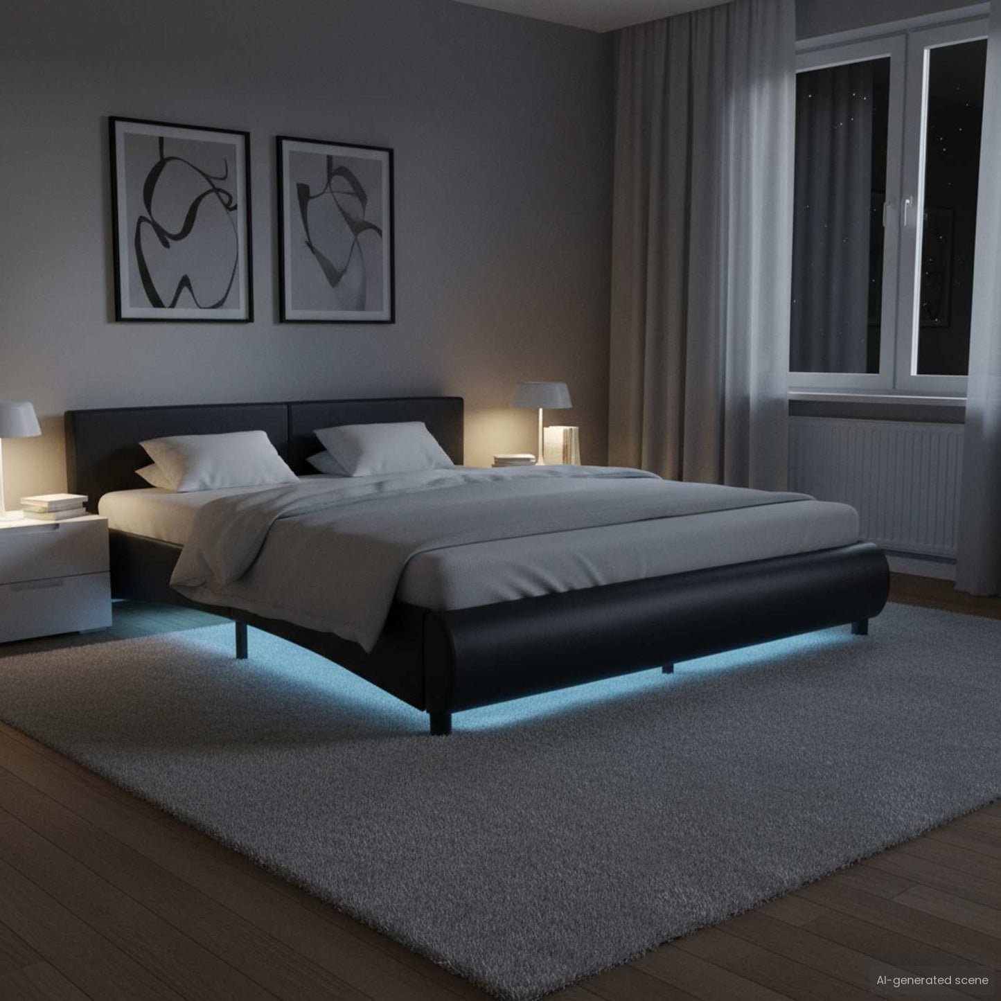 Giroletto con LED Nero in Similpelle 180x200 cm