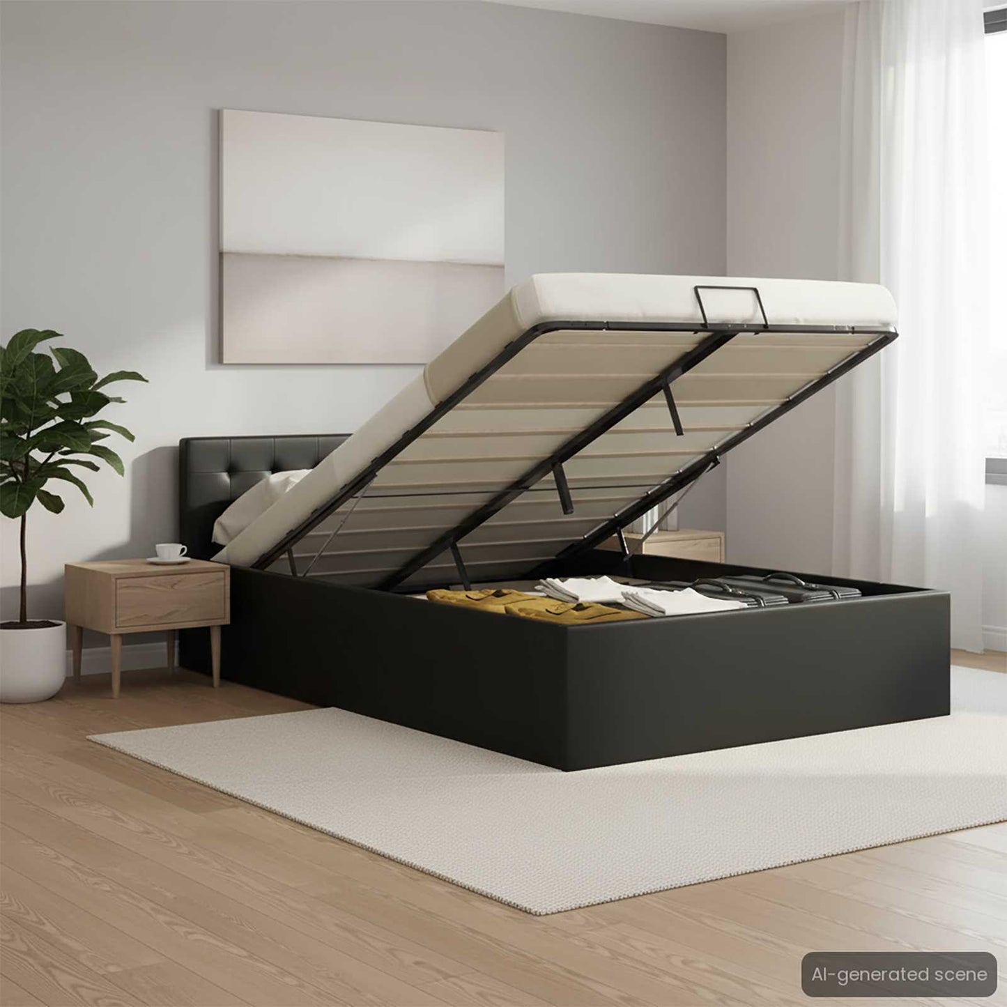 Giroletto con Contenitore Idraulico Nero Similpelle 120x200cm