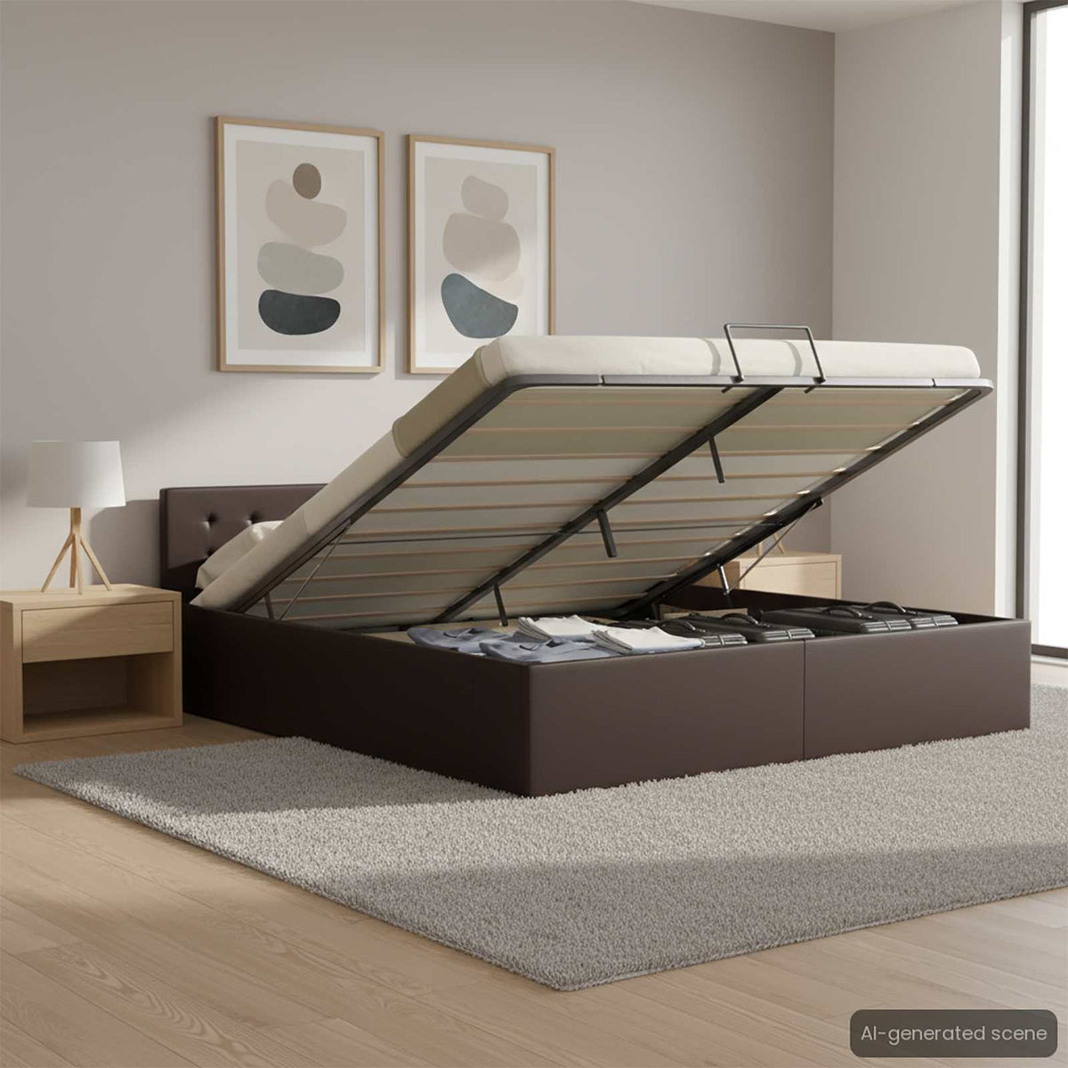 Giroletto con Contenitore Idraulico Grigio Similpelle 160x200cm