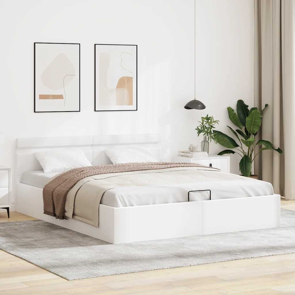 Giroletto Contenitore Idraulico LED Bianco Similpelle 160x200cm