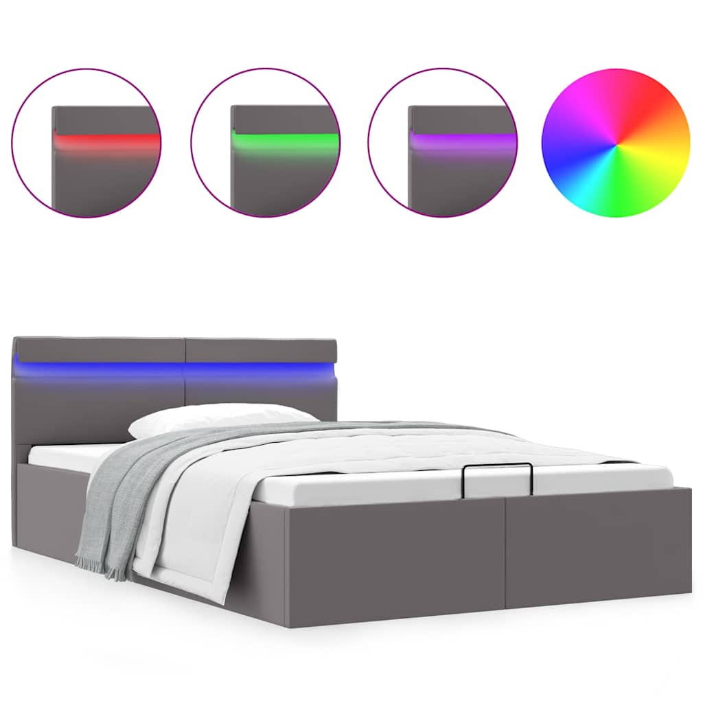 Giroletto Contenitore Idraulico LED Grigio Similpelle 140x200cm