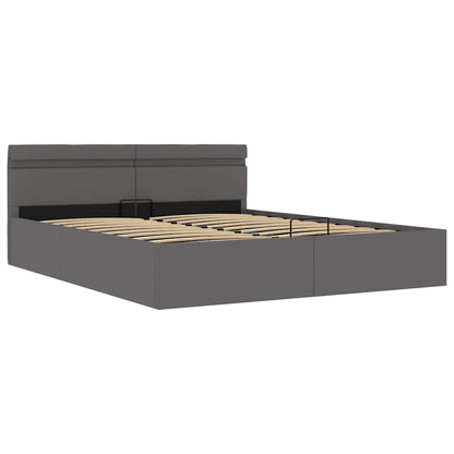 Giroletto Contenitore Idraulico LED Grigio Similpelle 160x200cm
