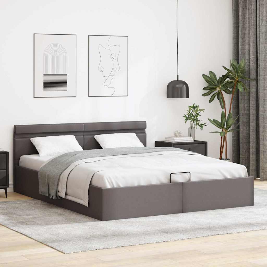Giroletto Contenitore Idraulico LED Grigio Similpelle 160x200cm