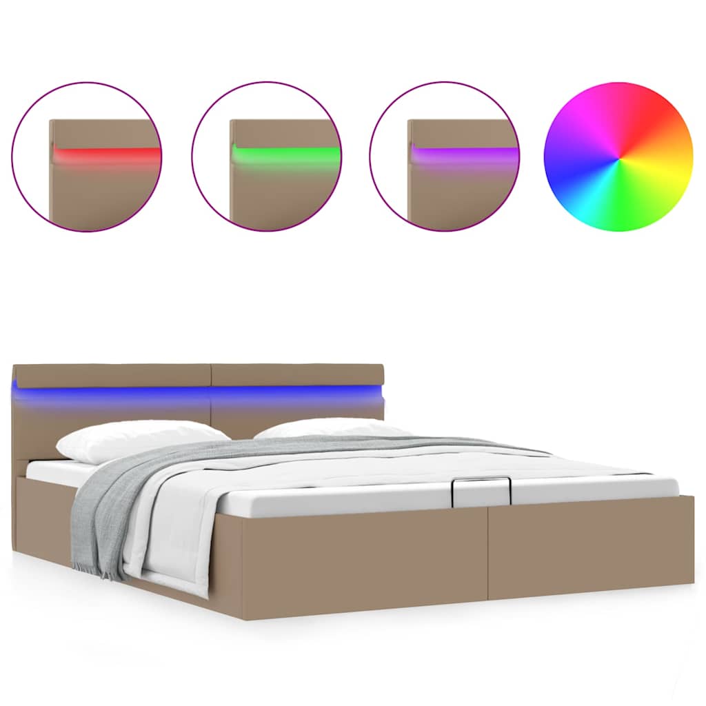 Giroletto Idraulico con LED Cappuccino Similpelle 160x200cm
