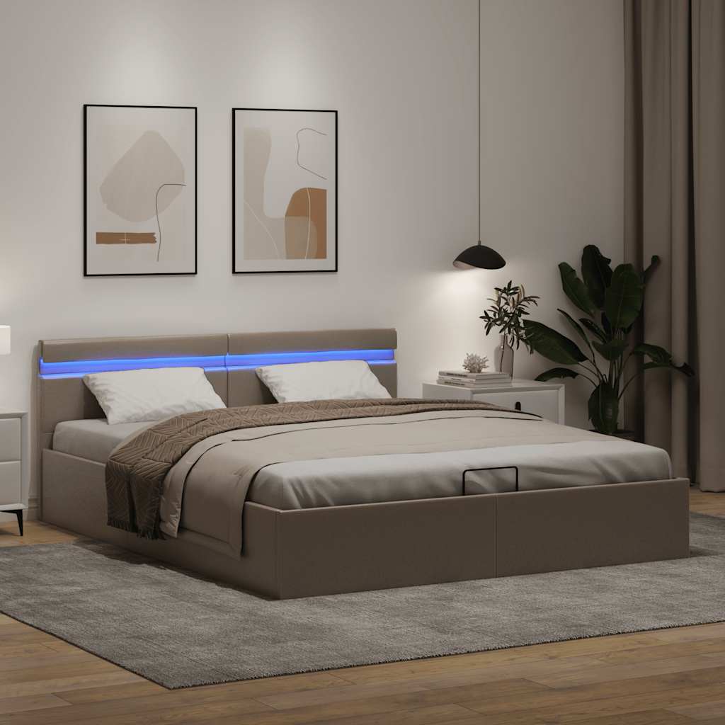 Giroletto Idraulico con LED Cappuccino Similpelle 160x200cm
