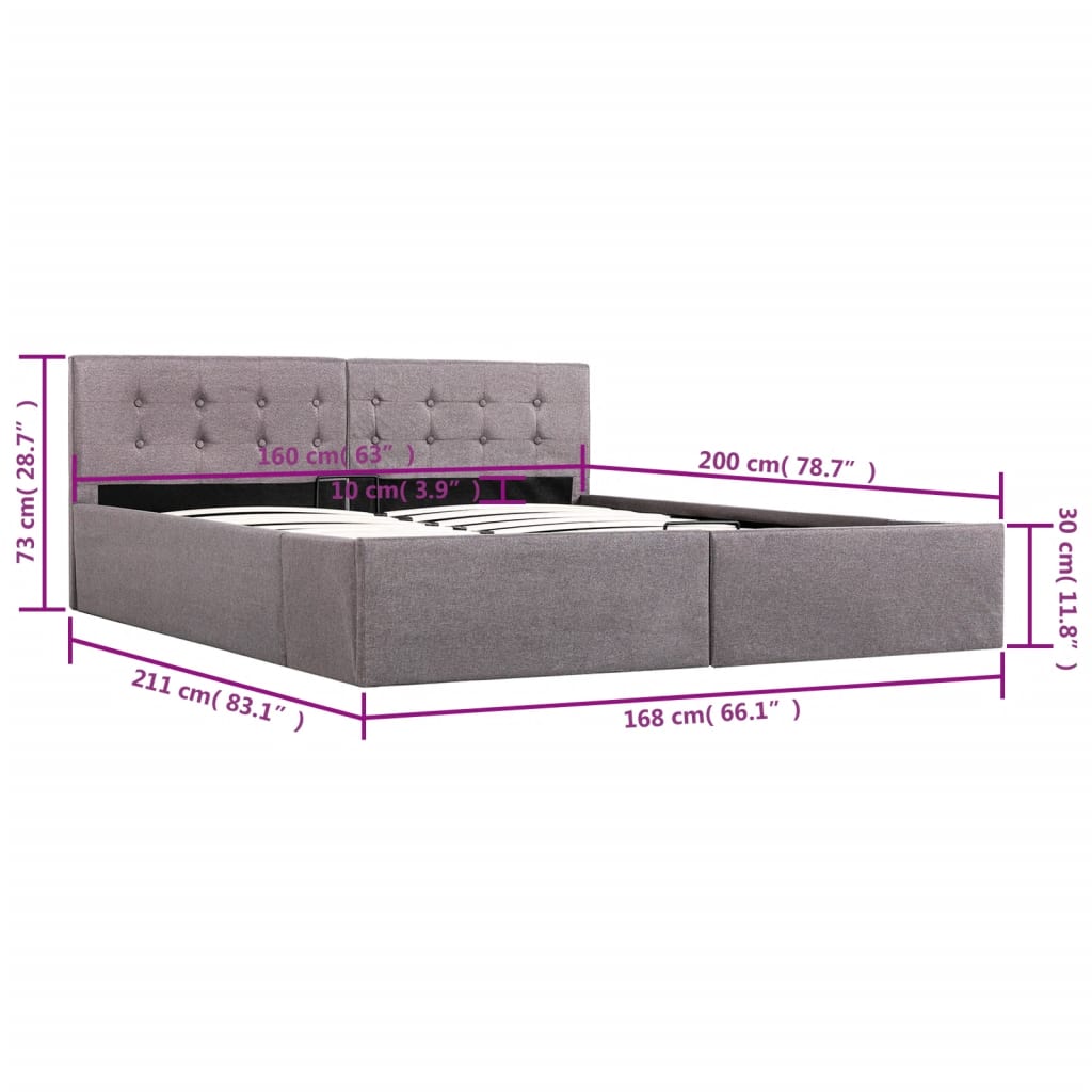 Bettgestell mit Behälter aus taupegrauem Stoff 160x200 cm