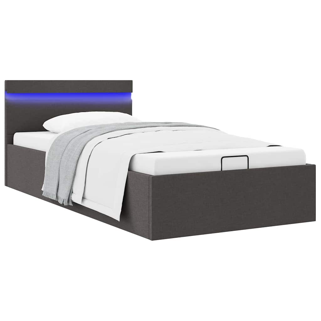 Giroletto con Contenitore e LED Grigio Scuro Tessuto 90x200 cm