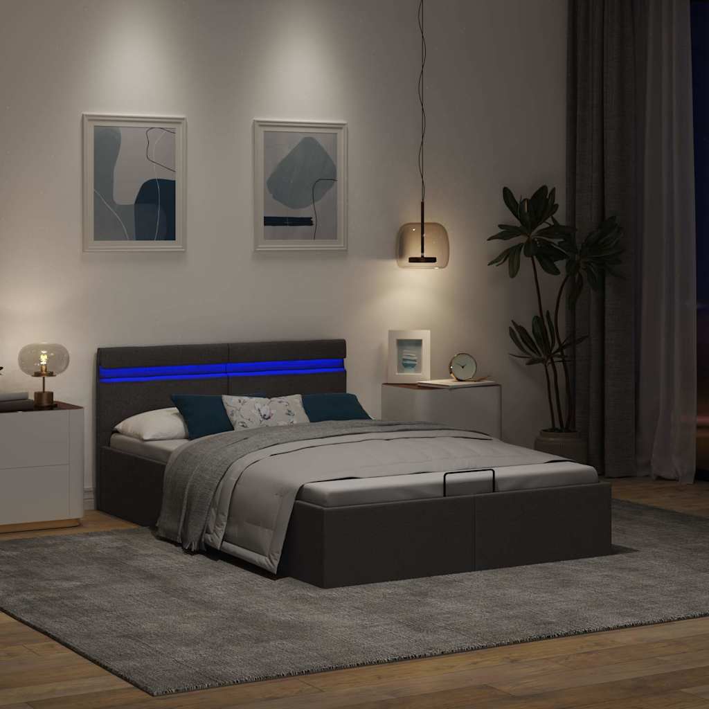 Giroletto con Contenitore e LED Grigio Scuro Tessuto 120x200 cm