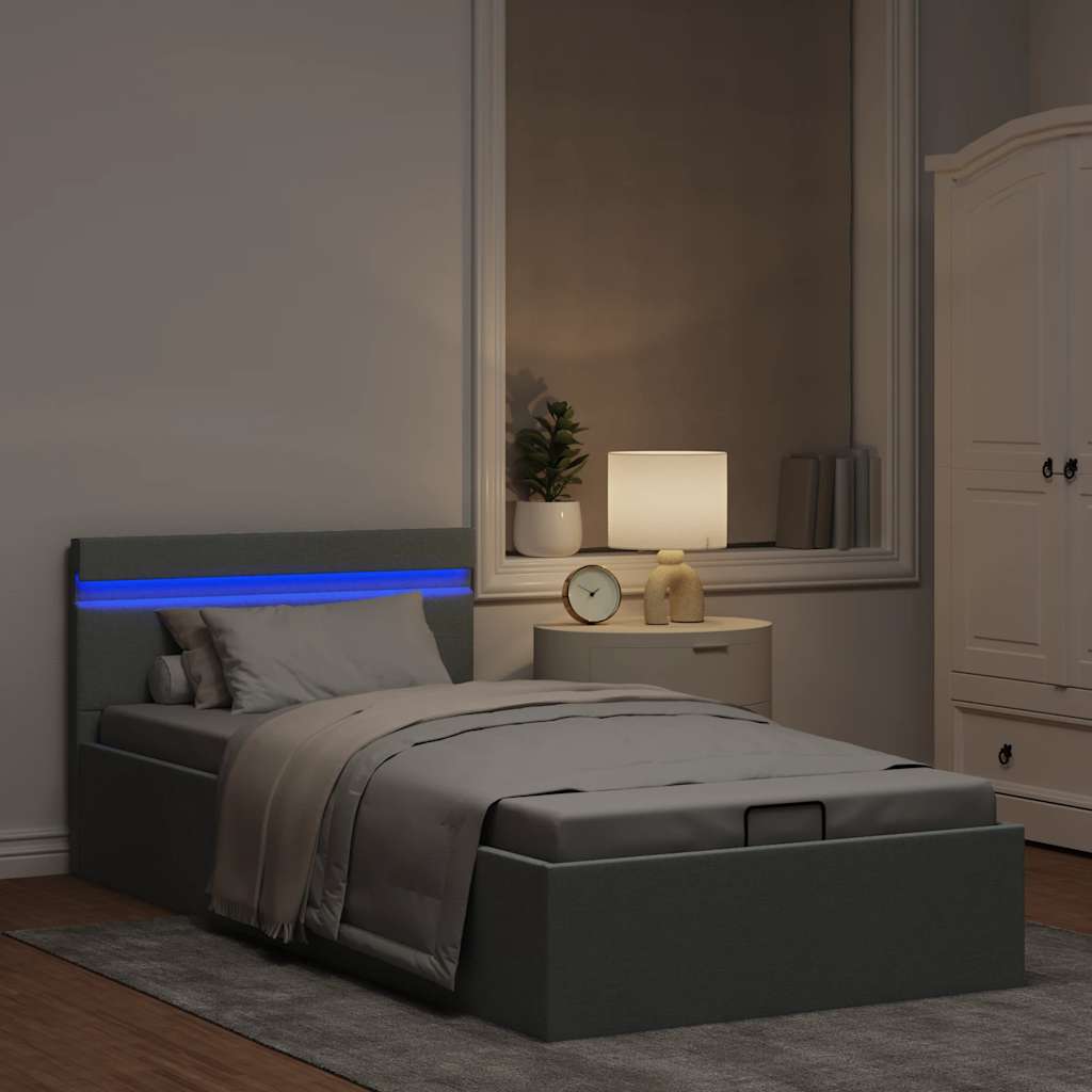 Giroletto con Contenitore e LED Grigio Chiaro Tessuto 90x200 cm | homemem39