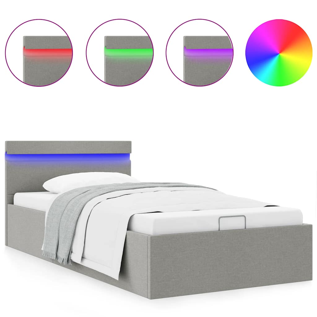 Giroletto con Contenitore e LED Grigio Chiaro Tessuto 100x200cm