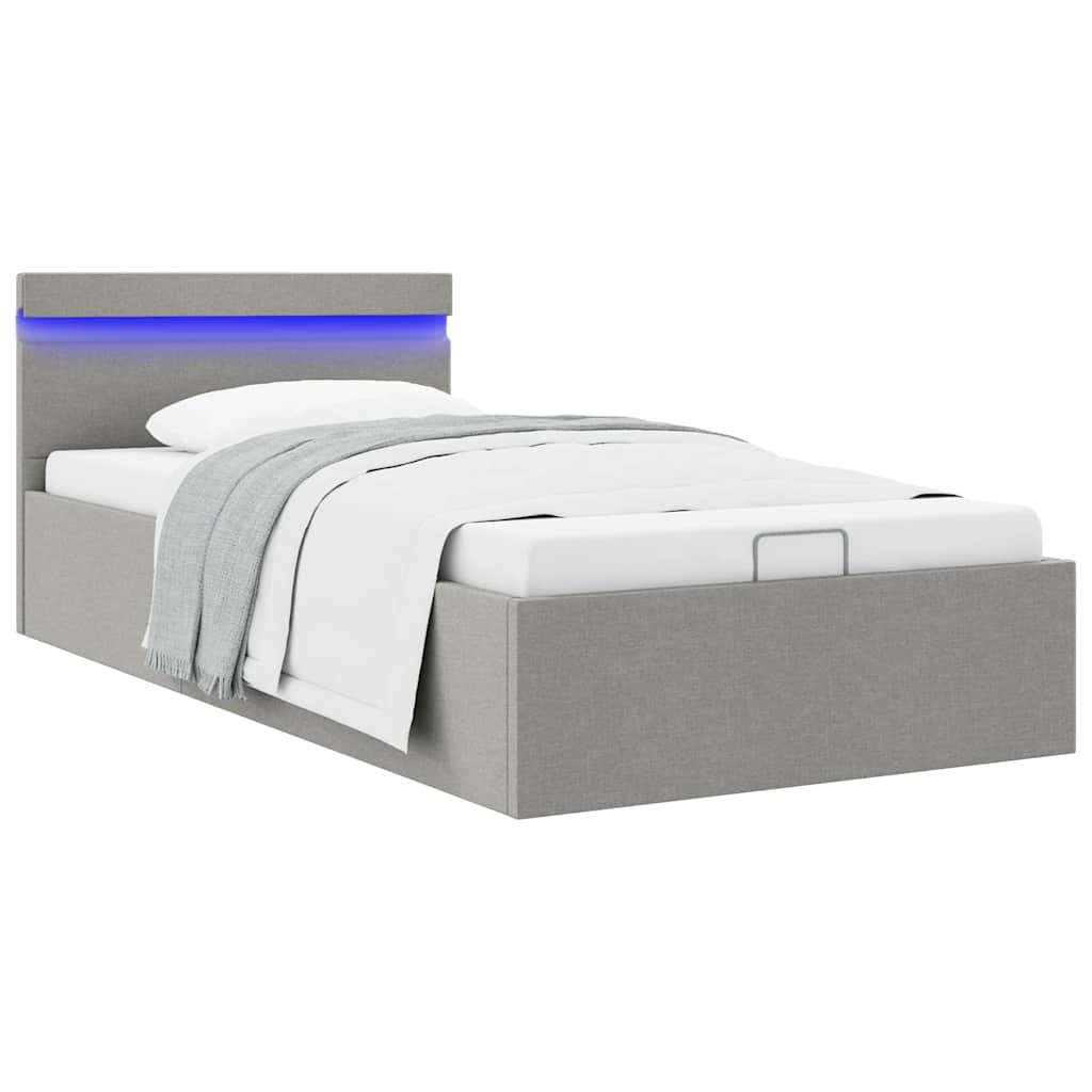 Giroletto con Contenitore e LED Grigio Chiaro Tessuto 100x200cm