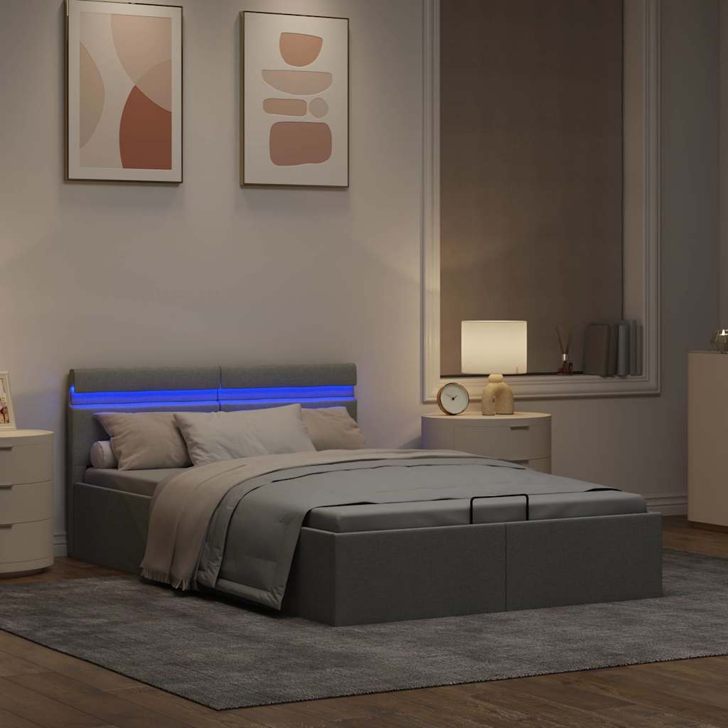 Giroletto con Contenitore e LED Grigio Chiaro Tessuto 120x200cm | homemem39
