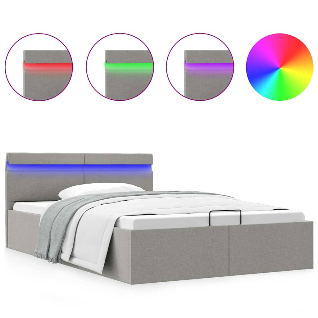 Giroletto con Contenitore e LED Grigio Chiaro Tessuto 140x200cm
