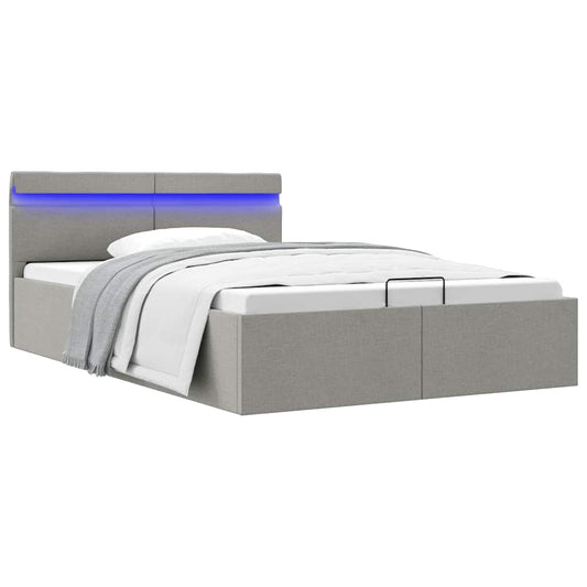 Giroletto con Contenitore e LED Grigio Chiaro Tessuto 140x200cm