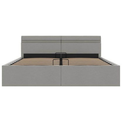 Giroletto con Contenitore e LED Grigio Chiaro Tessuto 160x200cm