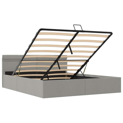 Giroletto con Contenitore e LED Grigio Chiaro Tessuto 160x200cm